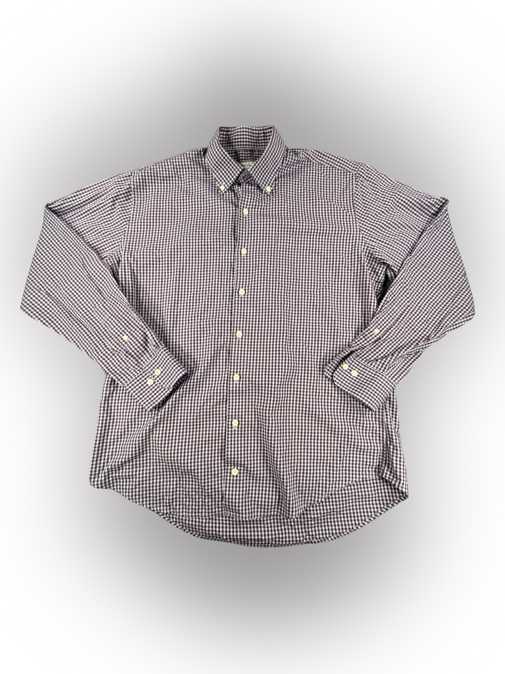 Men’s Peter Millar Classic Button Down Gingham Shirt Blue and Burgundy Size L